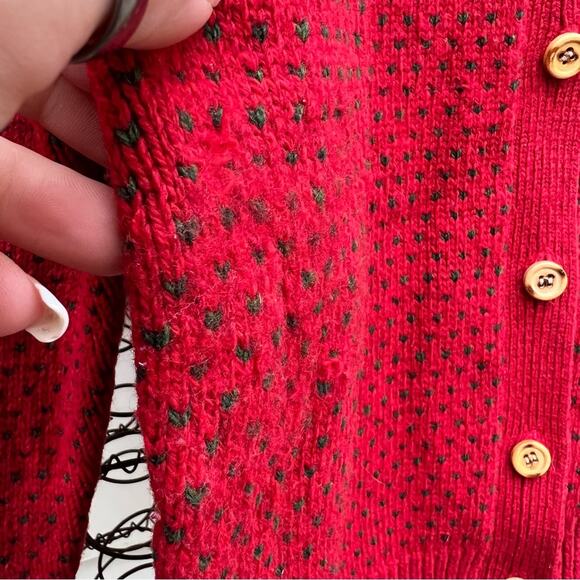 Woolrich Woman red and green knit button front cardigan sweater Vintage - Picture 4 of 6